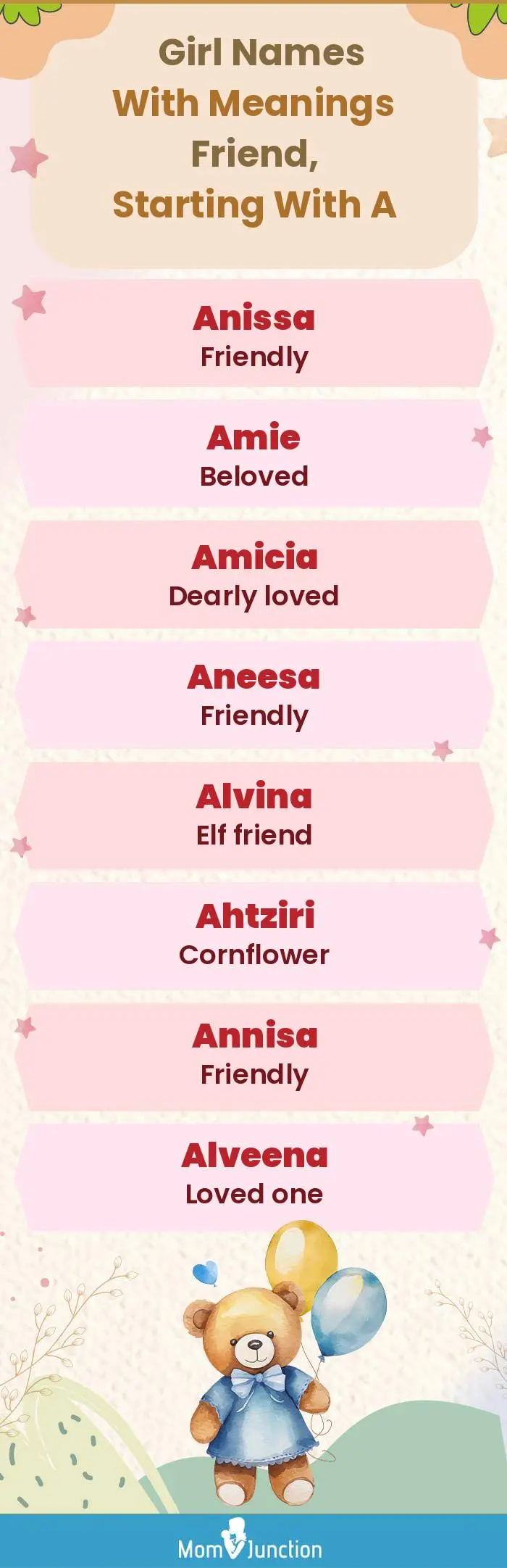  Girl Names with Meanings Friend, Starting With A(infographic)