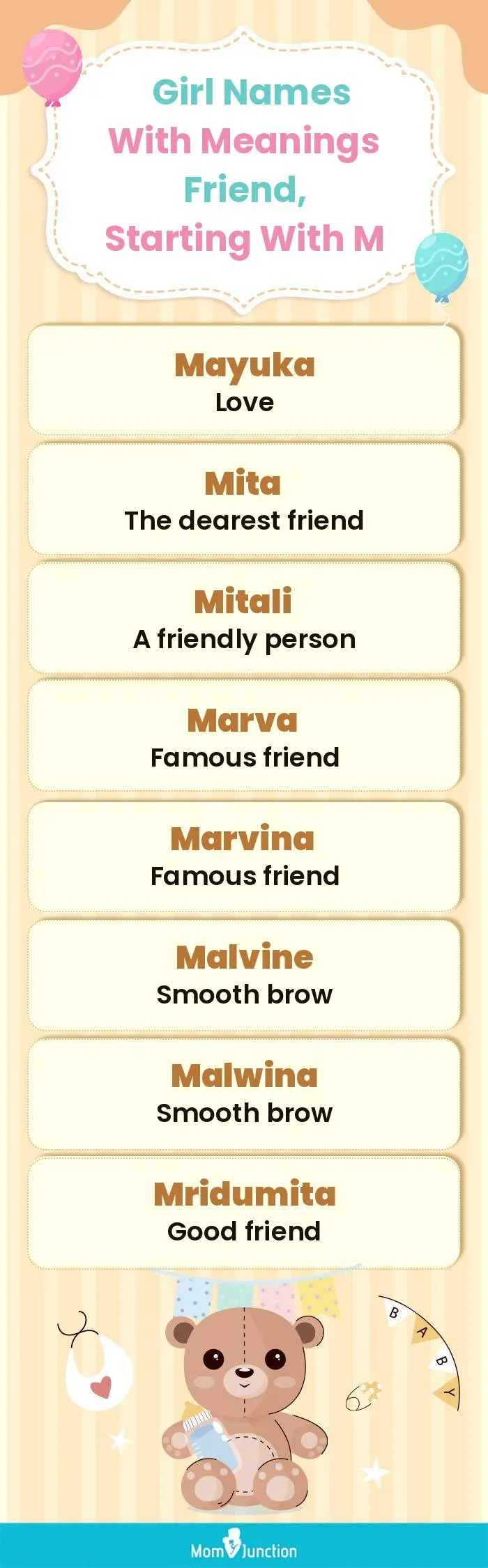  Girl Names with Meanings Friend, Starting With M(infographic)