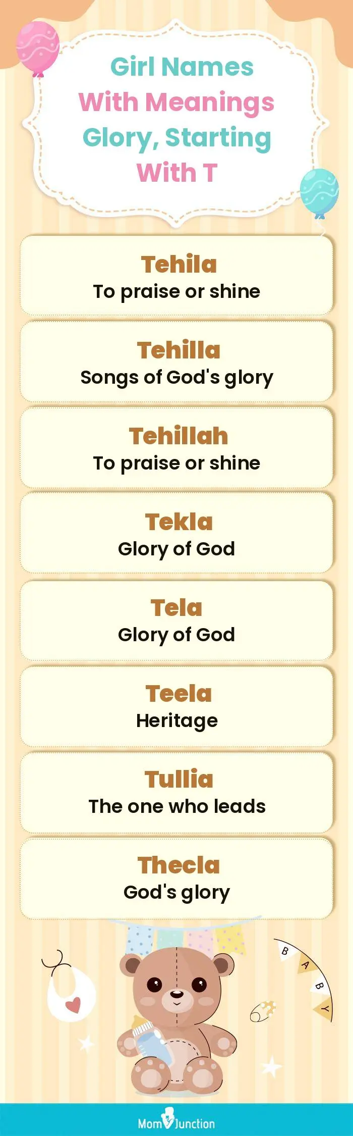  Girl Names with Meanings Glory, Starting With T(infographic)