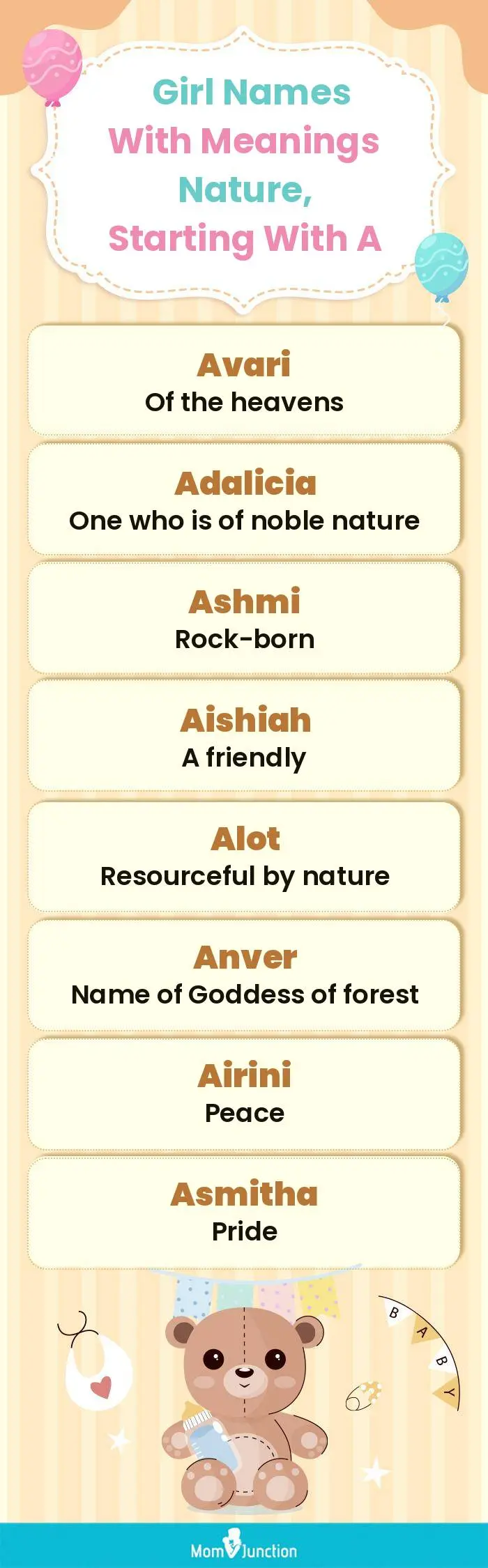  Girl Names with Meanings Nature, Starting With A(infographic)