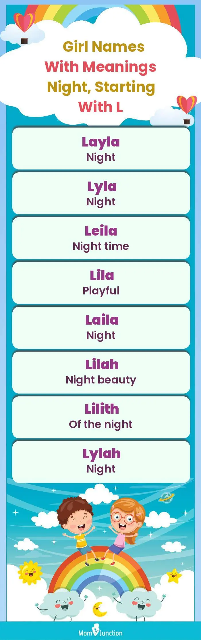  Girl Names with Meanings Night, Starting With L(infographic)