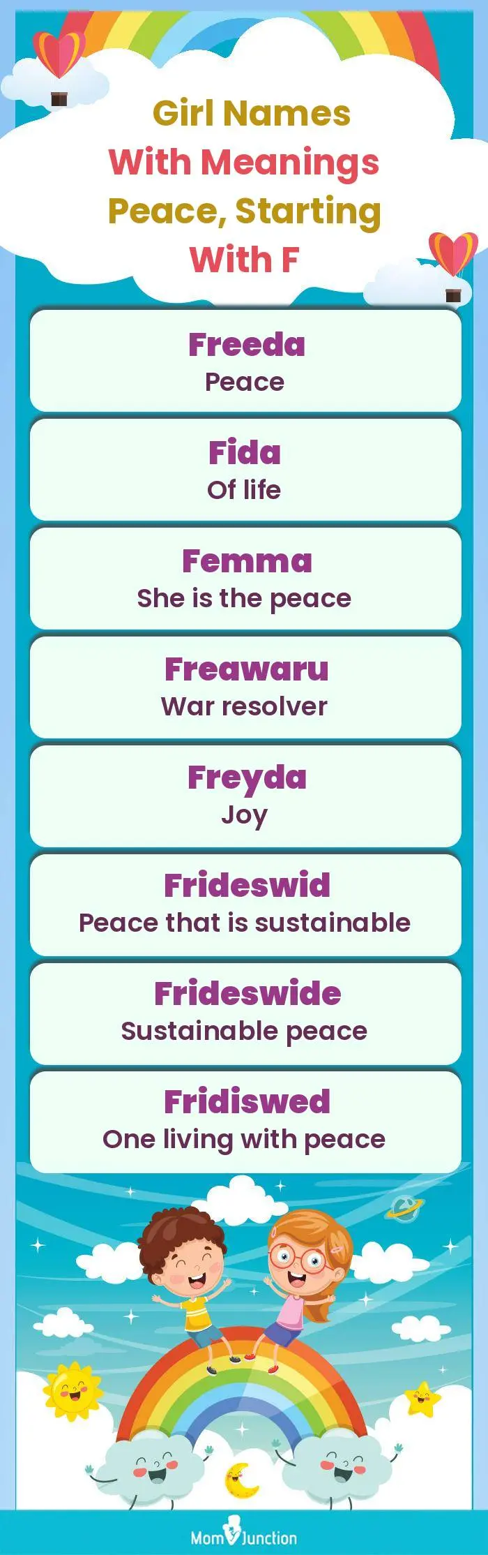  Girl Names with Meanings Peace, Starting With F(infographic)