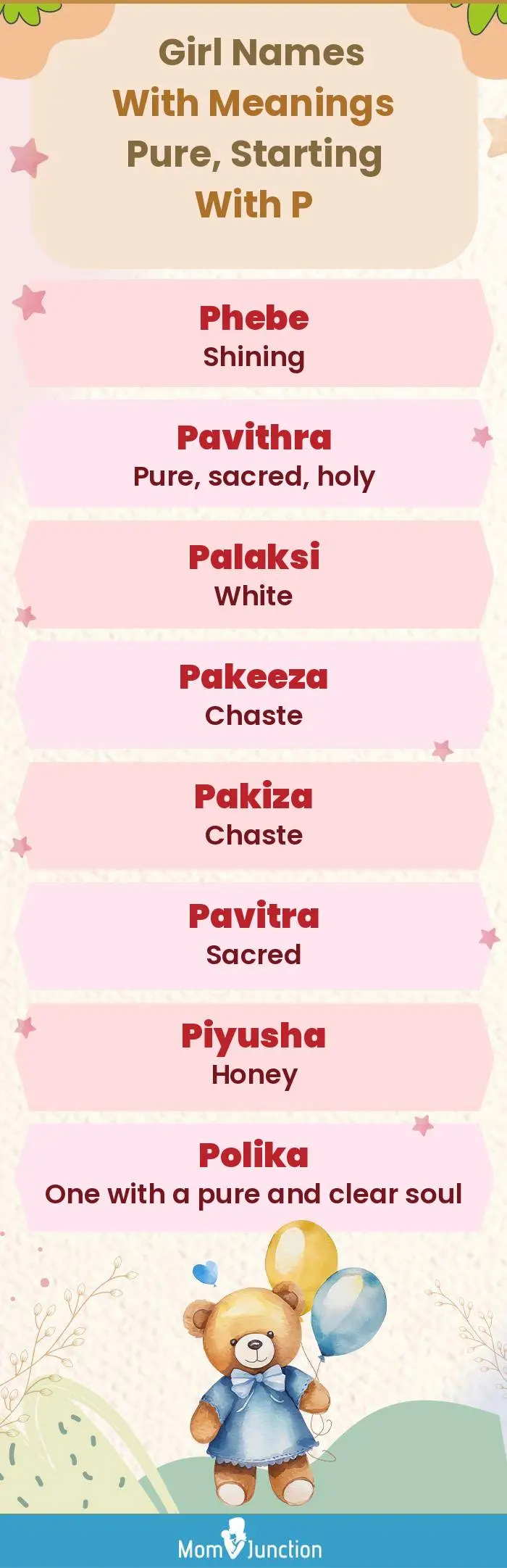  Girl Names with Meanings Pure, Starting With P(infographic)