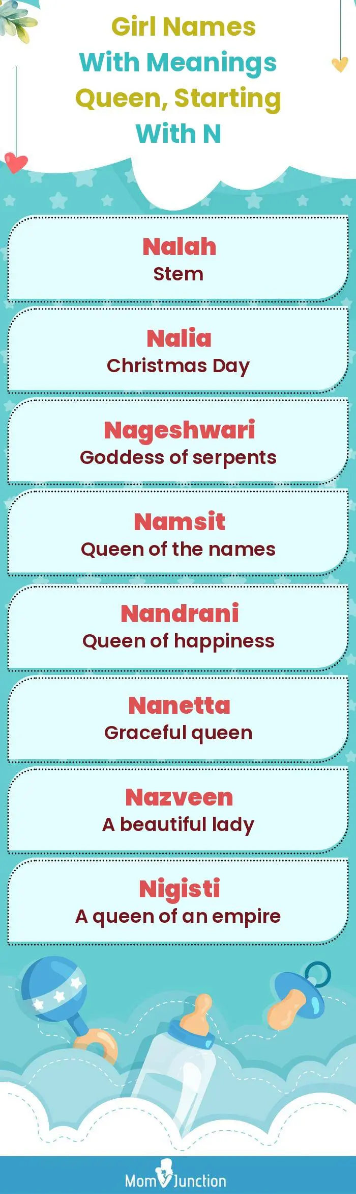  Girl Names with Meanings Queen, Starting With N(infographic)