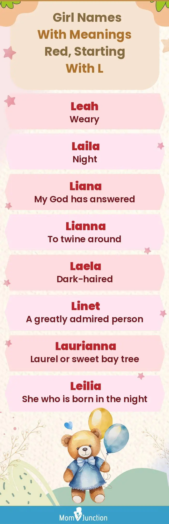  Girl Names with Meanings Red, Starting With L(infographic)