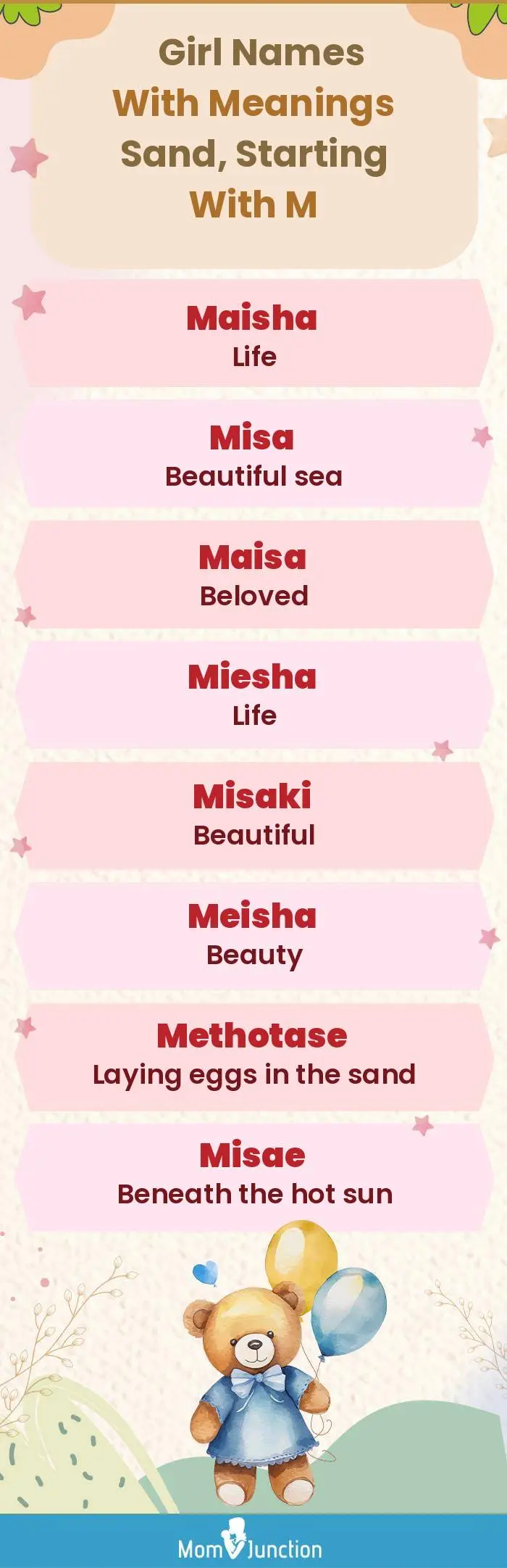  Girl Names with Meanings Sand, Starting With M(infographic)