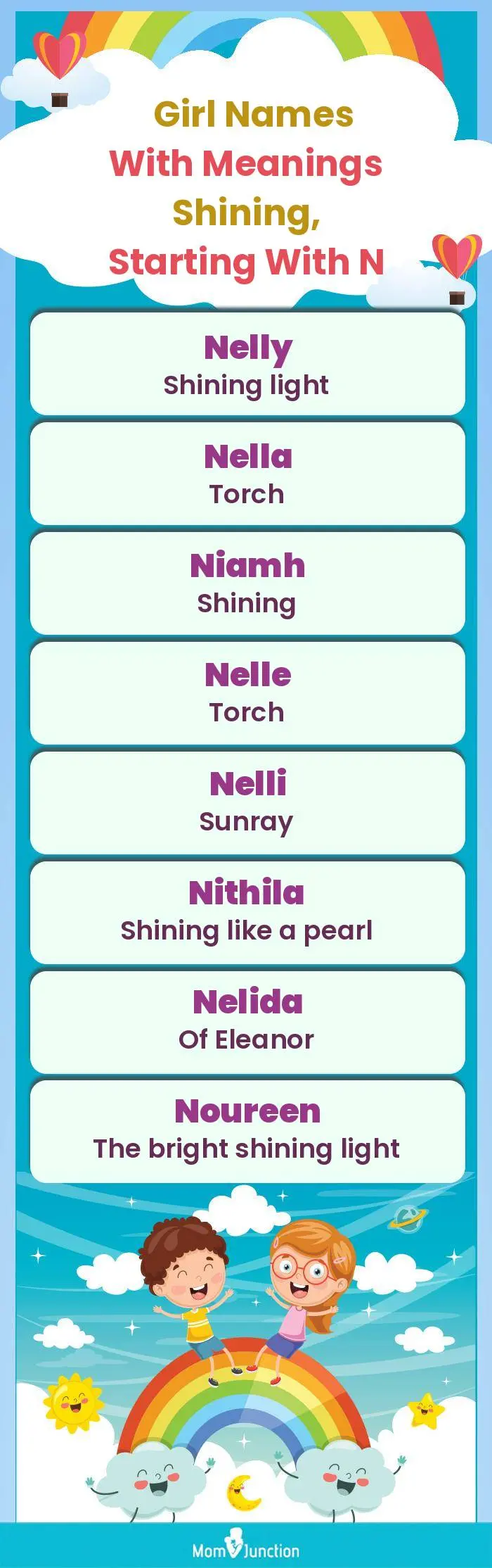  Girl Names with Meanings Shining, Starting With N(infographic)