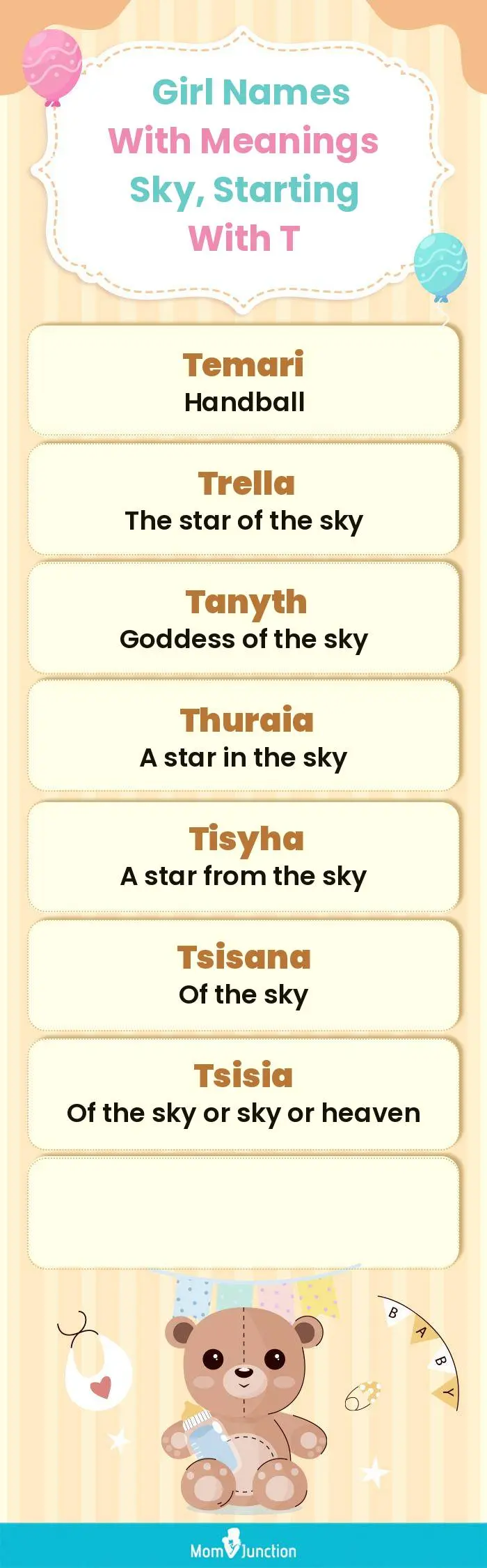  Girl Names with Meanings Sky, Starting With T(infographic)