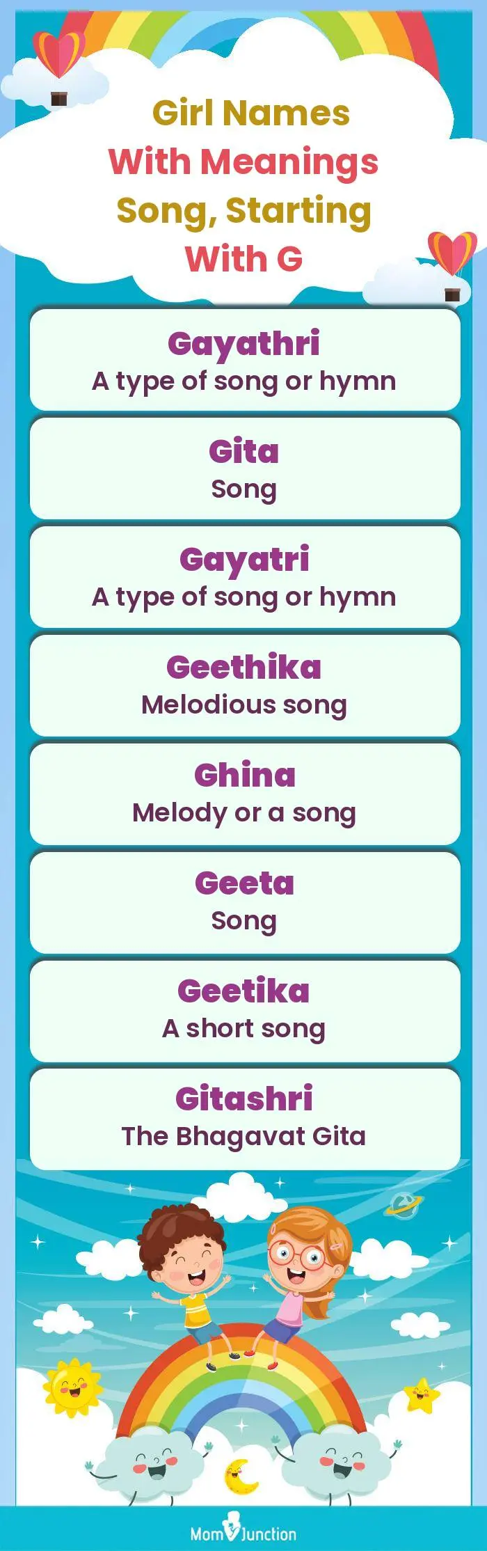  Girl Names with Meanings Song, Starting With G(infographic)