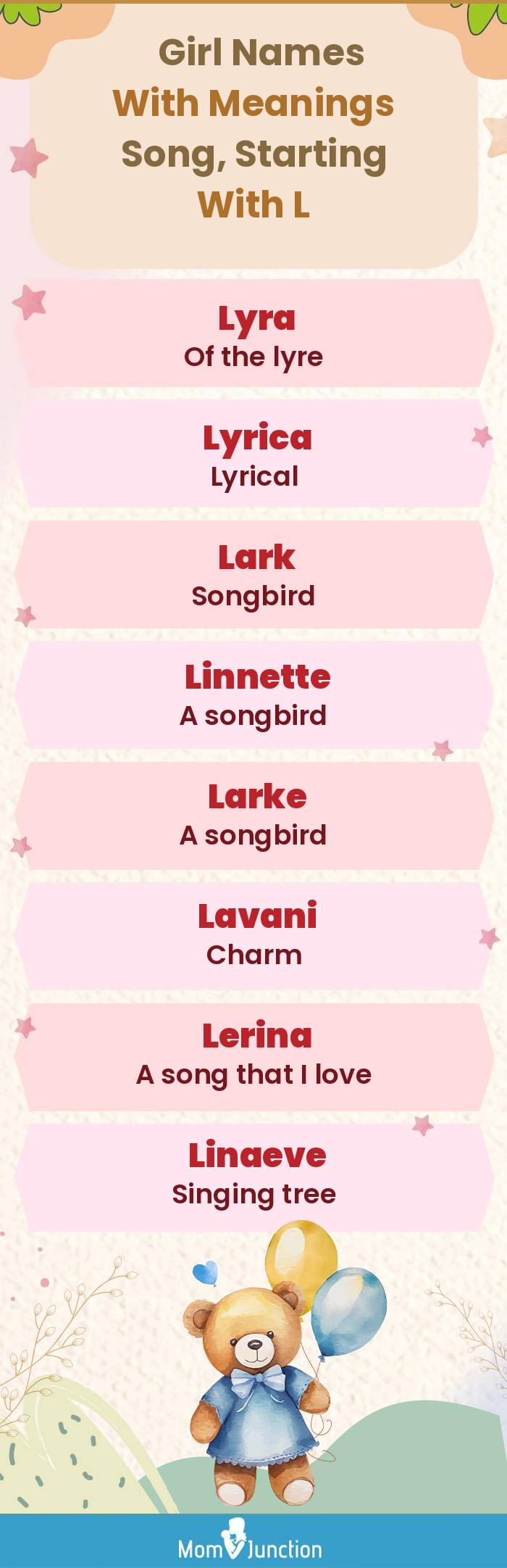  Girl Names with Meanings Song, Starting With L(infographic)