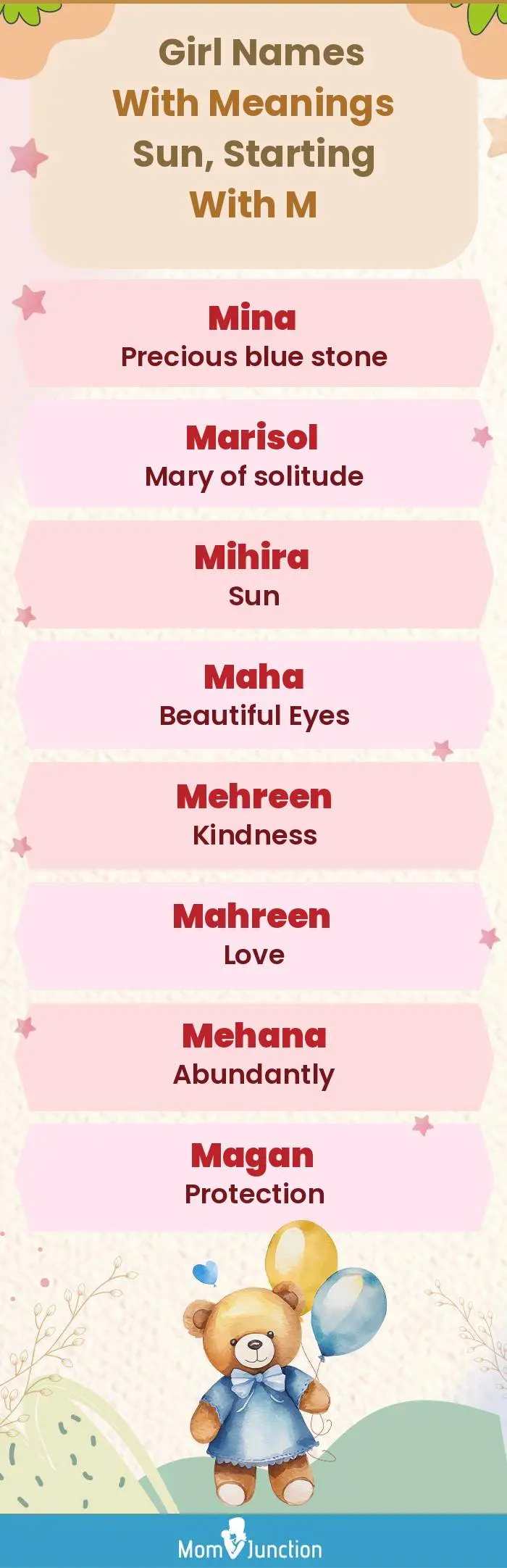  Girl Names with Meanings Sun, Starting With M(infographic)