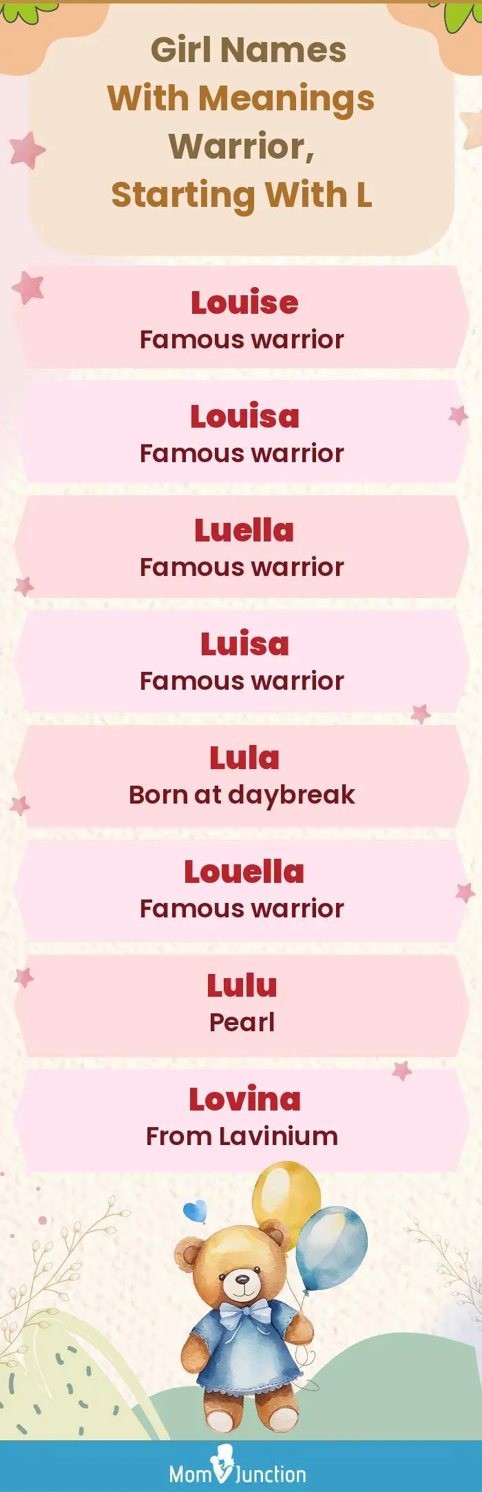  Girl Names with Meanings Warrior, Starting With L(infographic)