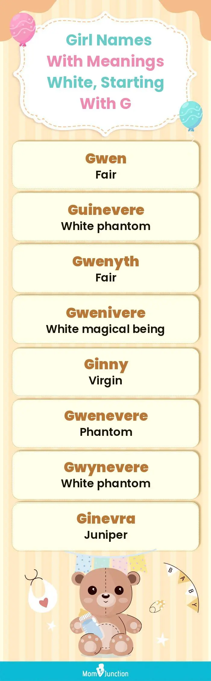  Girl Names with Meanings White, Starting With G(infographic)