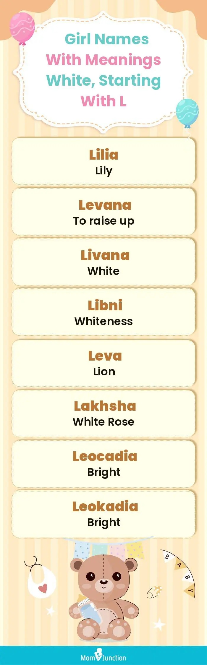  Girl Names with Meanings White, Starting With L(infographic)