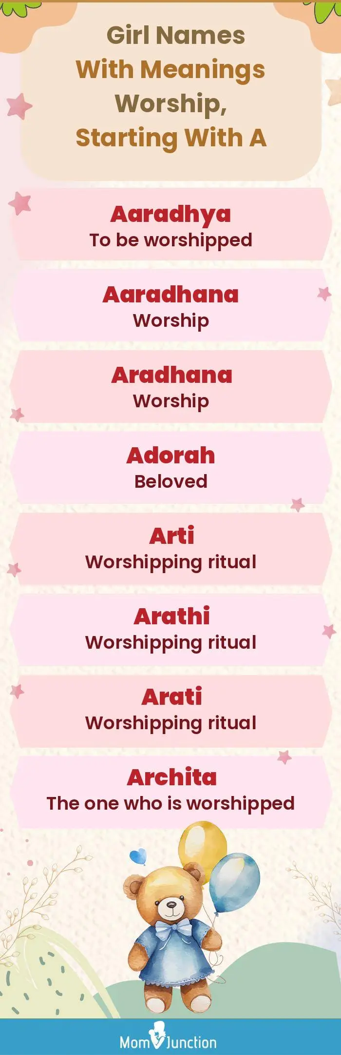  Girl Names with Meanings Worship, Starting With A(infographic)