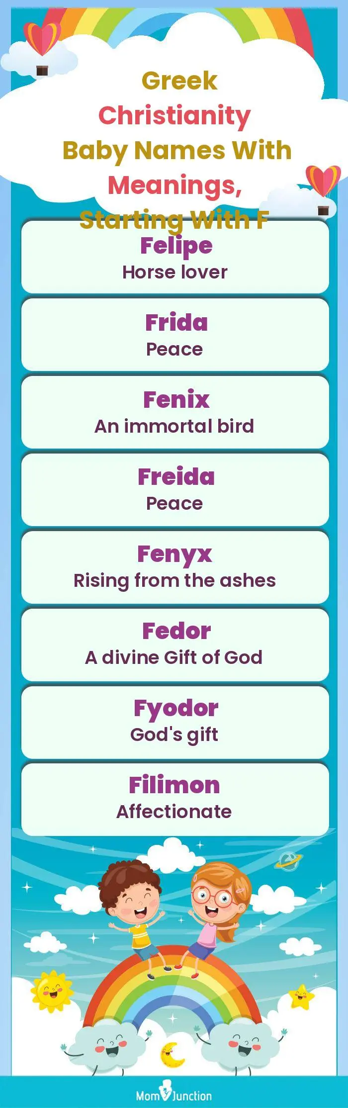  Greek Christianity Baby Names with Meanings, Starting With F(infographic)