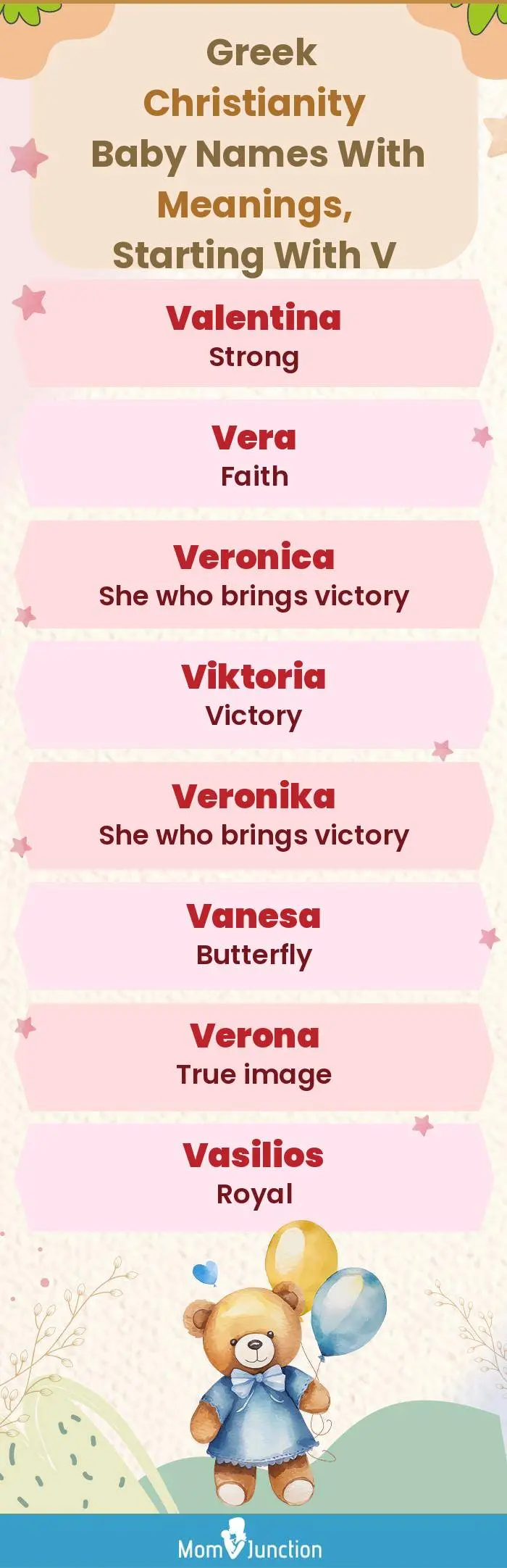  Greek Christianity Baby Names with Meanings, Starting With V(infographic)