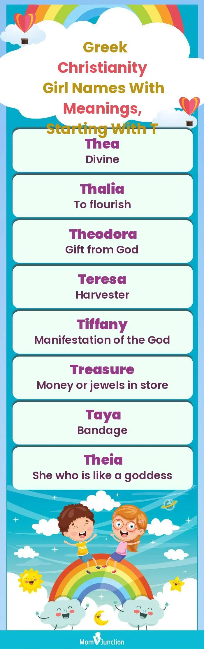  Greek Christianity Girl Names with Meanings, Starting With T(infographic)