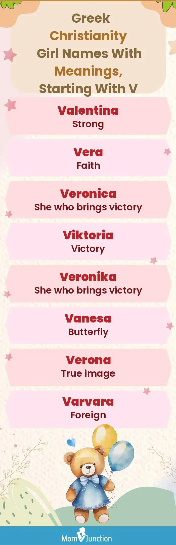  Greek Christianity Girl Names with Meanings, Starting With V(infographic)