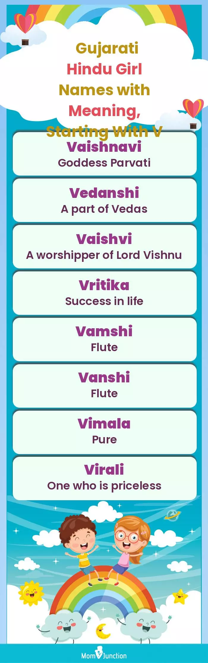  Gujarati Hindu Girl Names with Meaning, Starting With V(infographic)