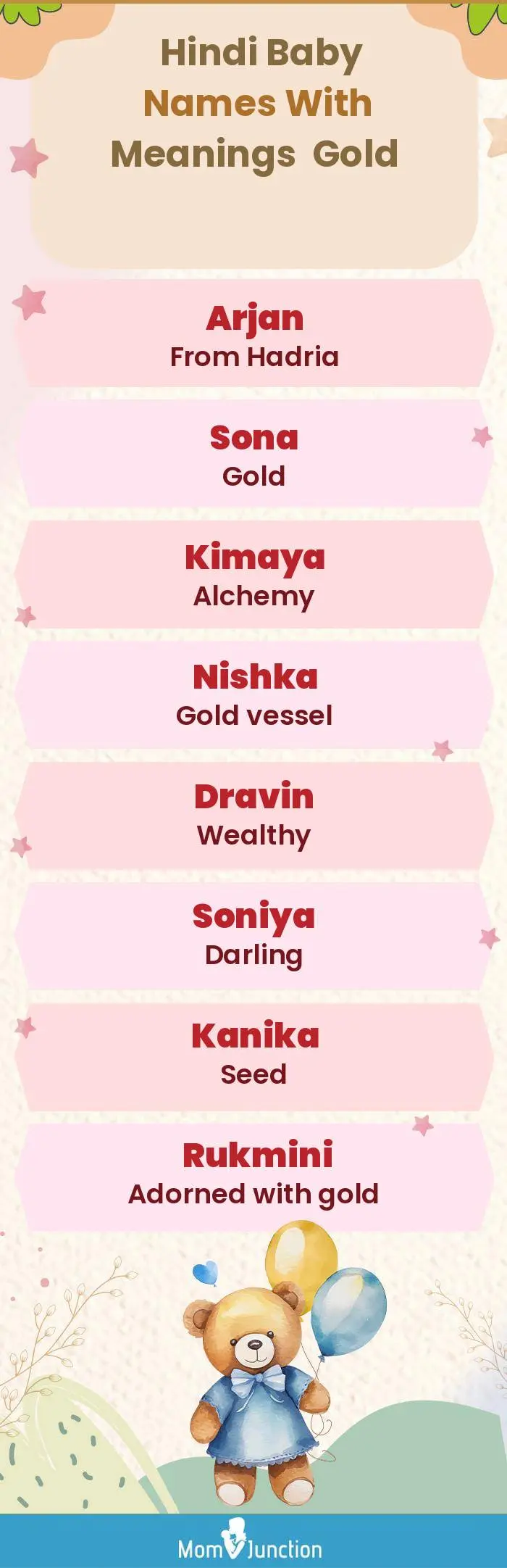  Hindi Baby Names with Meanings Gold(infographic)