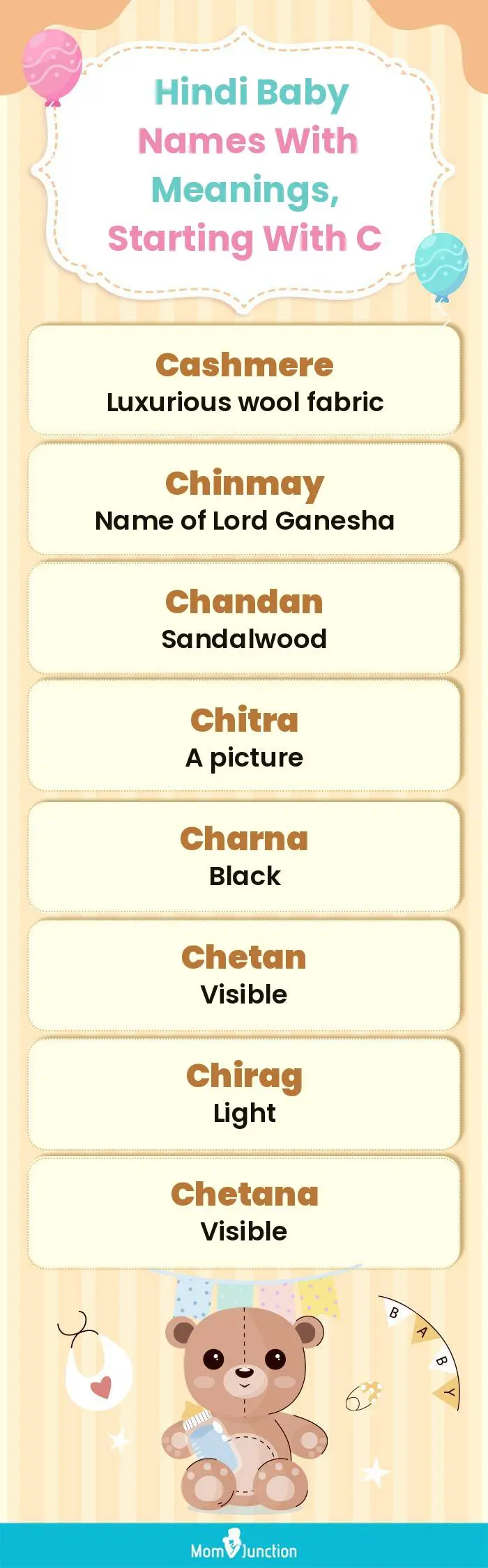  Hindi Baby Names with Meanings, Starting With C(infographic)