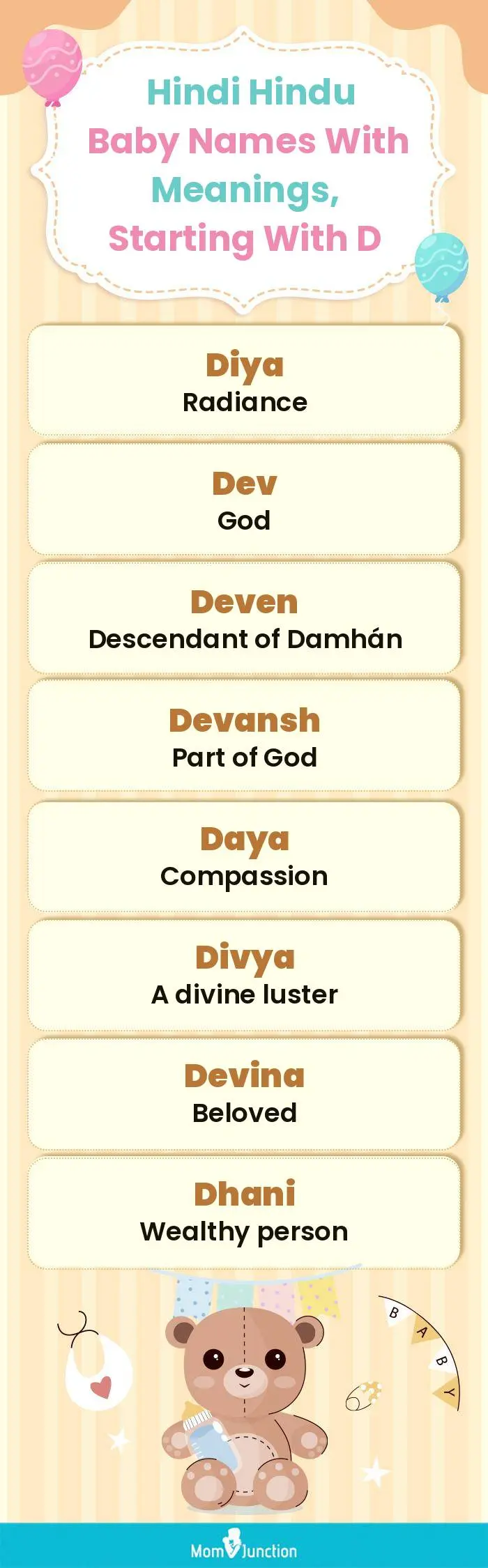  Hindi Hindu Baby Names with Meanings, Starting With D(infographic)