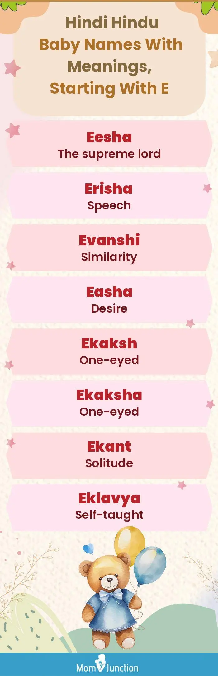  Hindi Hindu Baby Names with Meanings, Starting With E(infographic)