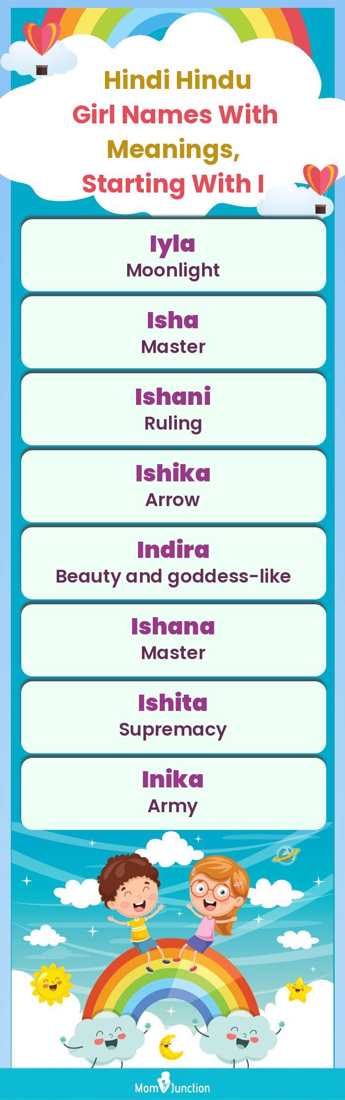  Hindi Hindu Girl Names with Meanings, Starting With I(infographic)