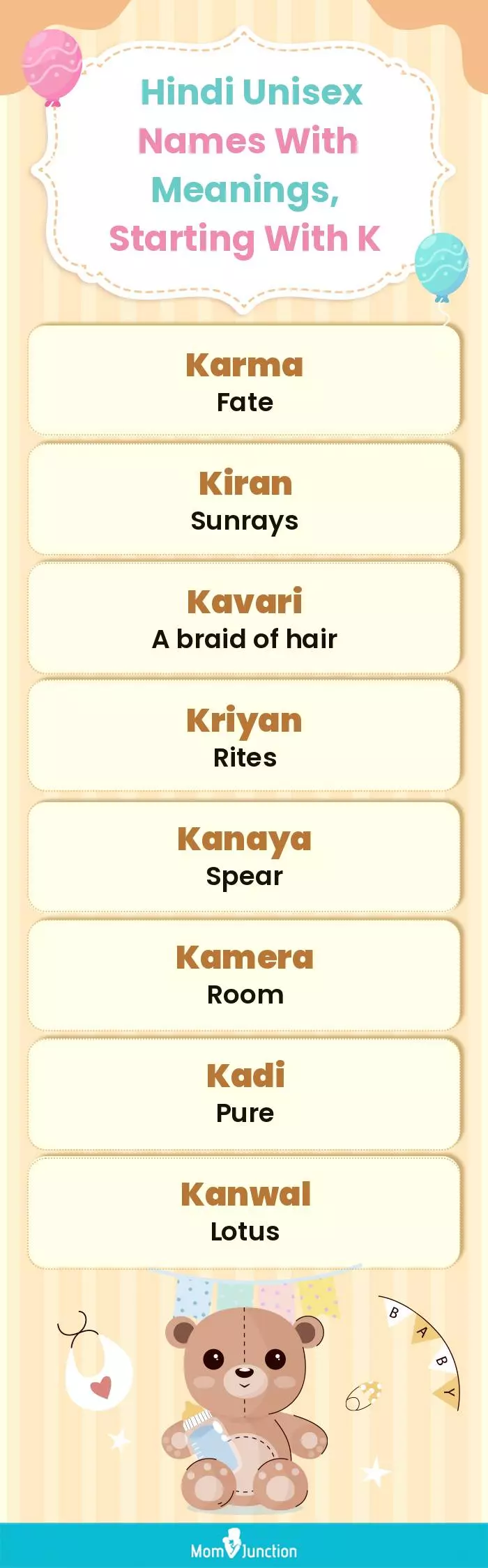  Hindi Unisex Names with Meanings, Starting With K(infographic)