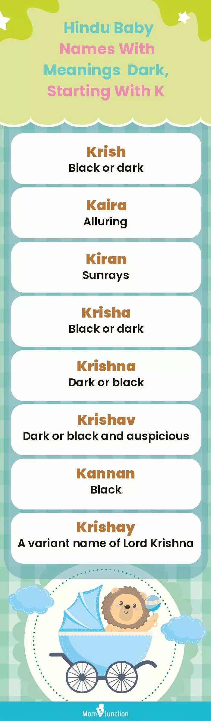 Hindu Baby Names with Meanings Dark, Starting With K(infographic)