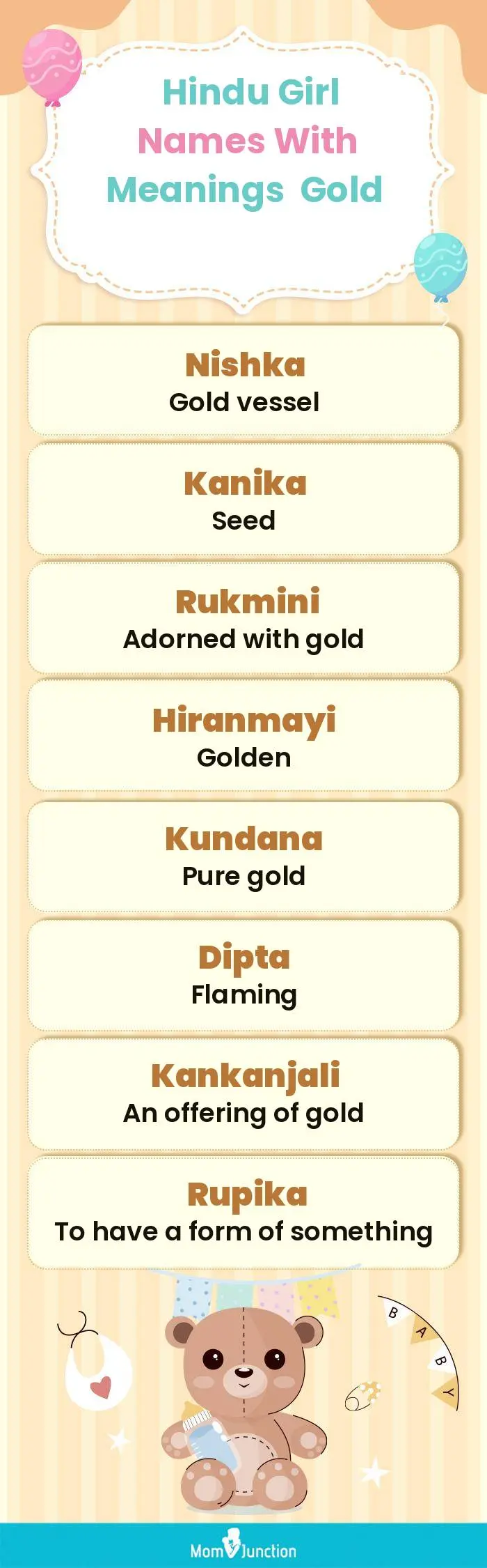  Hindu Girl Names with Meanings Gold(infographic)