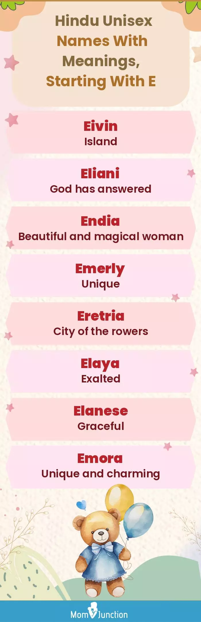  Hindu Unisex Names with Meanings, Starting With E(infographic)