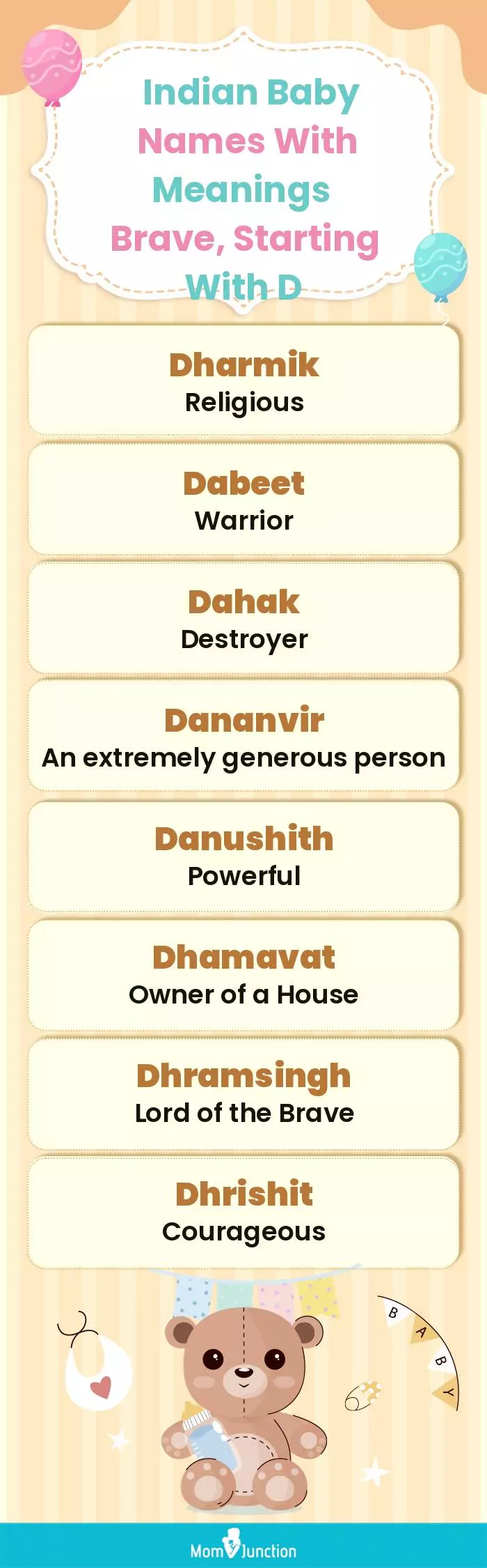  Indian Baby Names with Meanings Brave, Starting With D(infographic)