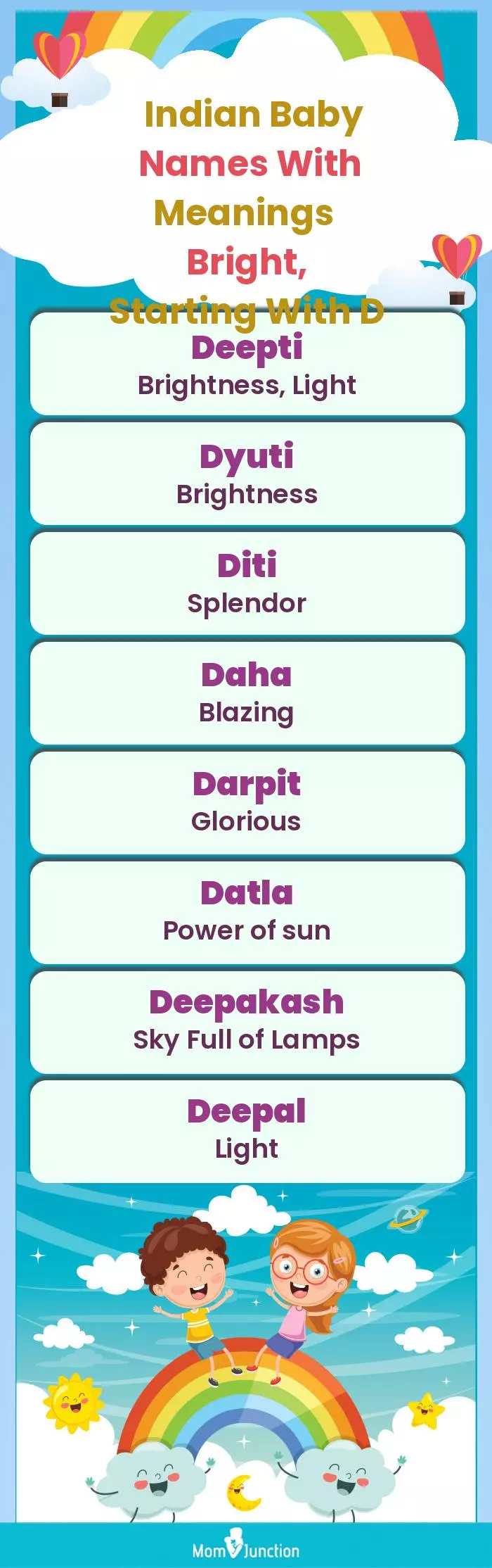  Indian Baby Names with Meanings Bright, Starting With D(infographic)