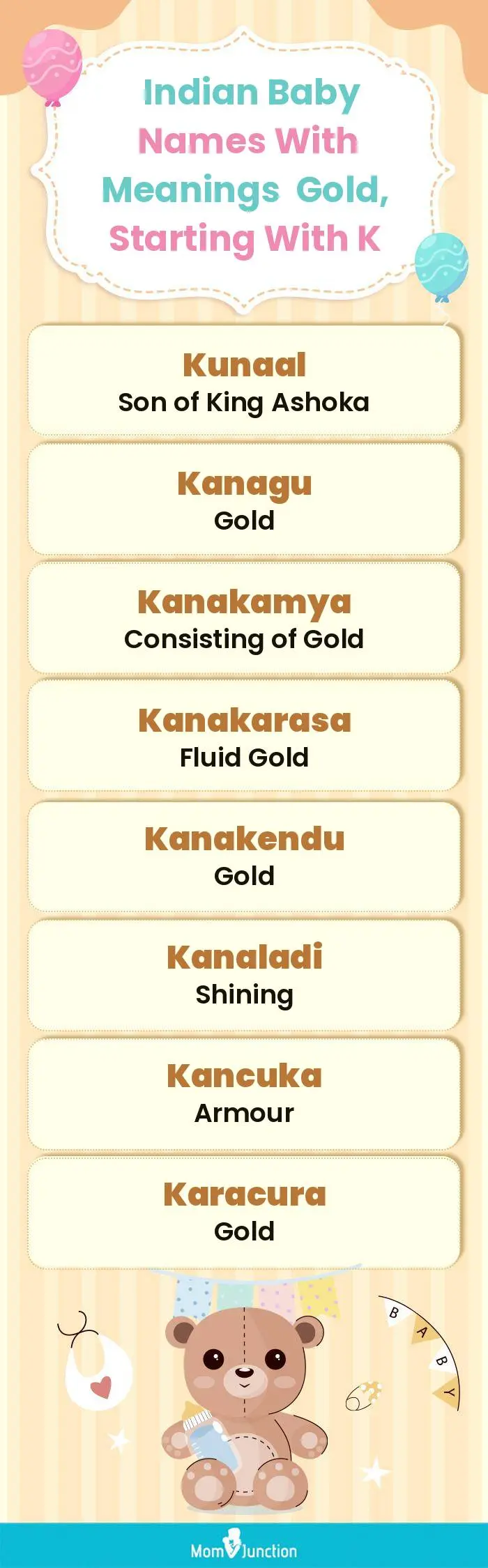 Indian Baby Names with Meanings Gold, Starting With K(infographic)