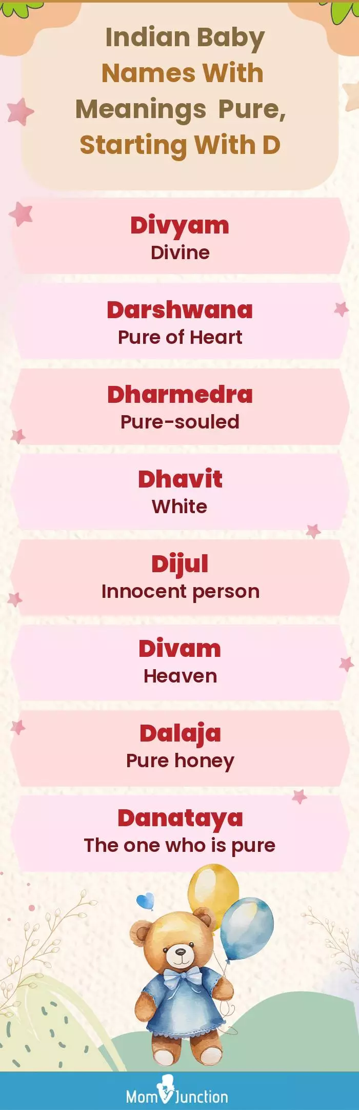  Indian Baby Names with Meanings Pure, Starting With D(infographic)