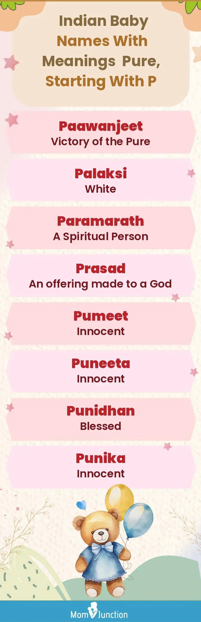  Indian Baby Names with Meanings Pure, Starting With P(infographic)