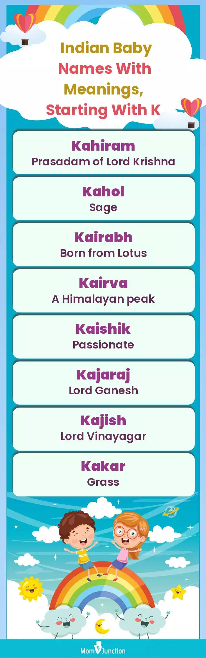  Indian Baby Names with Meanings, Starting With K(infographic)