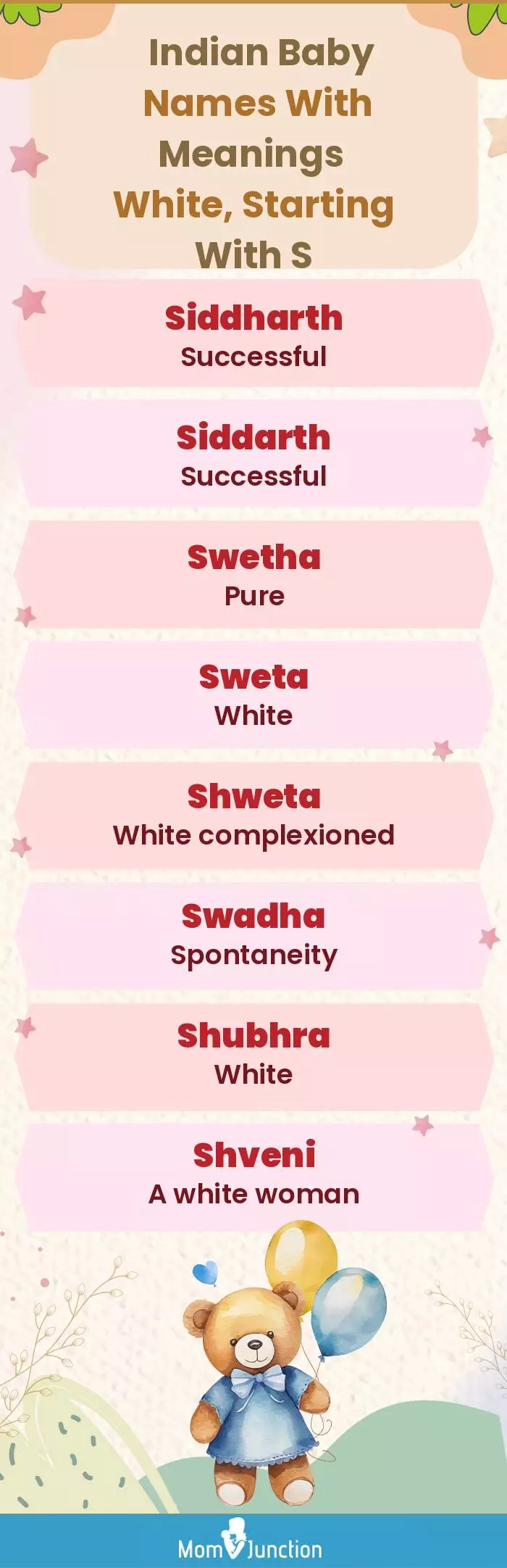  Indian Baby Names with Meanings White, Starting With S(infographic)