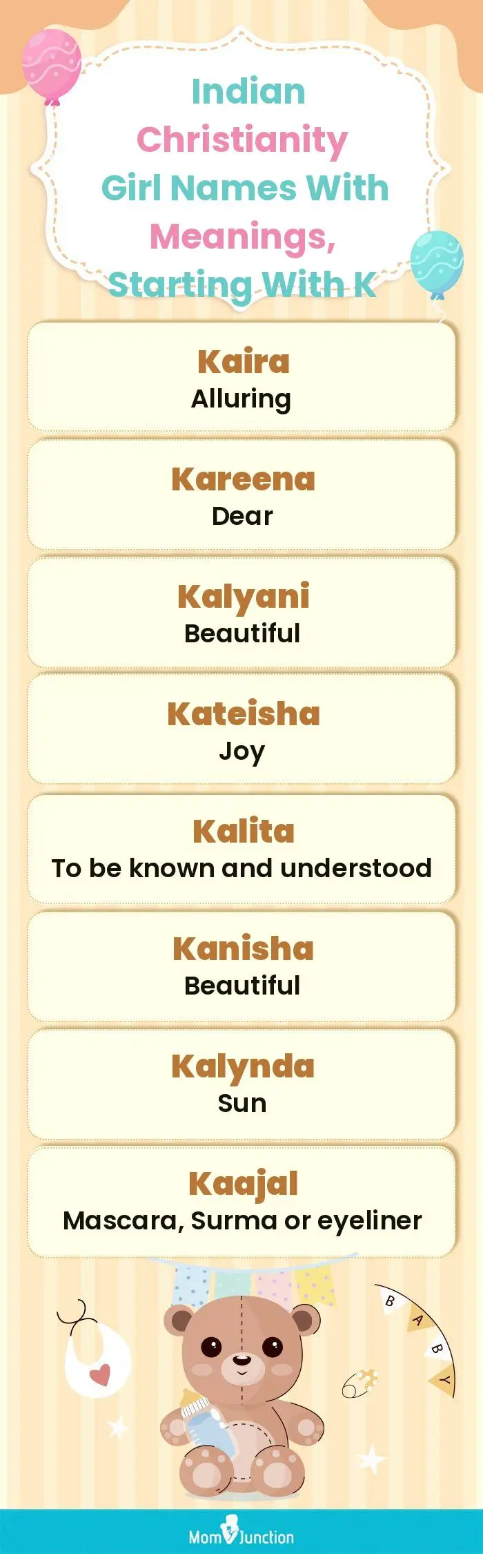  Indian Christianity Girl Names with Meanings, Starting With K(infographic)