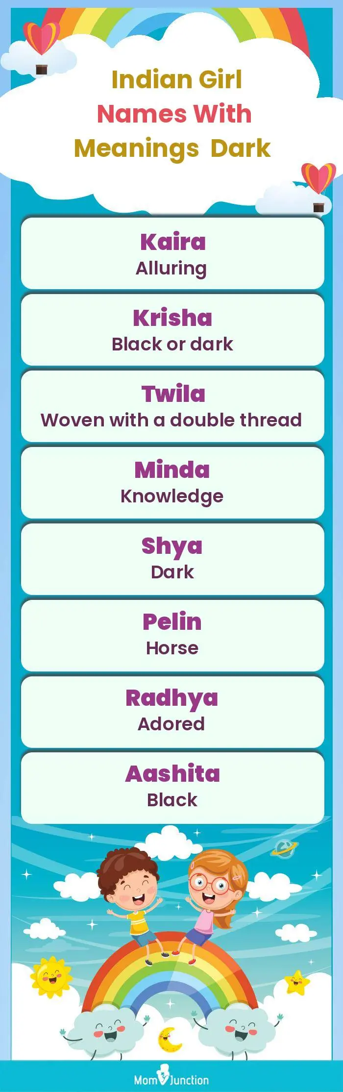  Indian Girl Names with Meanings Dark(infographic)