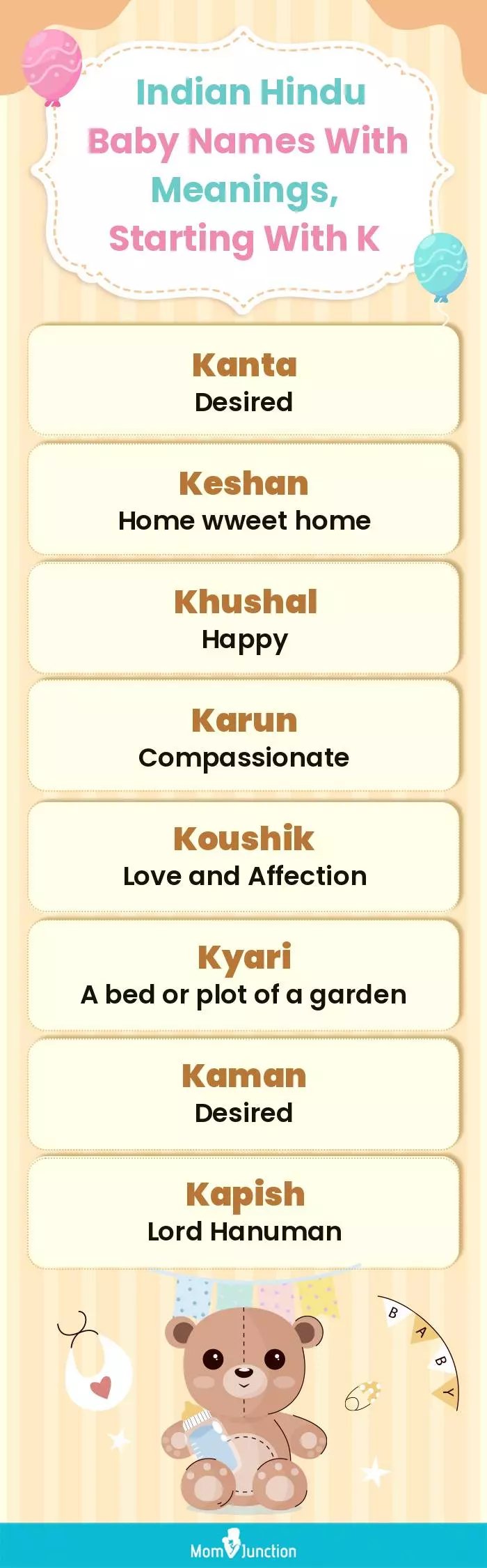  Indian Hindu Baby Names with Meanings, Starting With K(infographic)