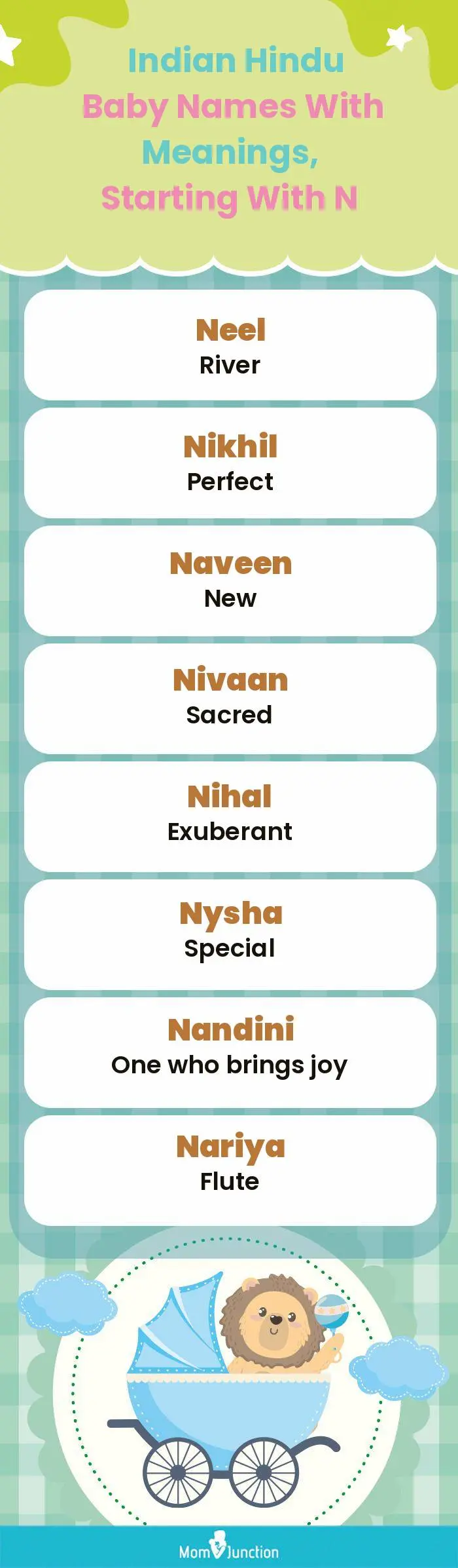  Indian Hindu Baby Names with Meanings, Starting With N(infographic)