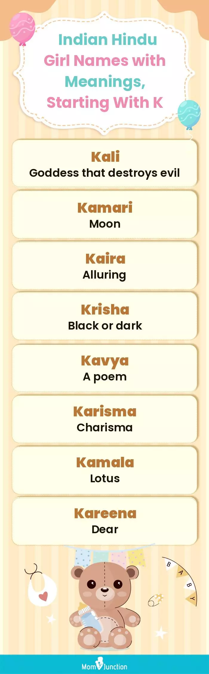  Indian Hindu Girl Names with Meanings, Starting With K(infographic)