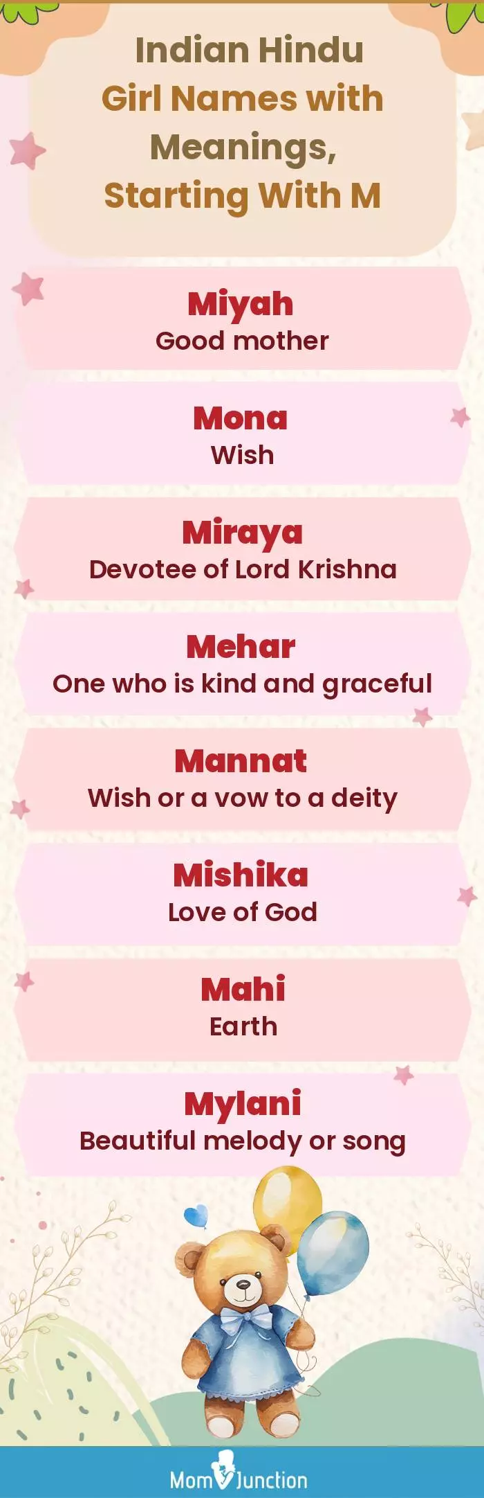  Indian Hindu Girl Names with Meanings, Starting With M(infographic)