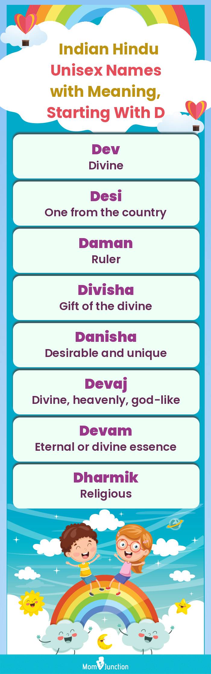  Indian Hindu Unisex Names with Meaning, Starting With D(infographic)