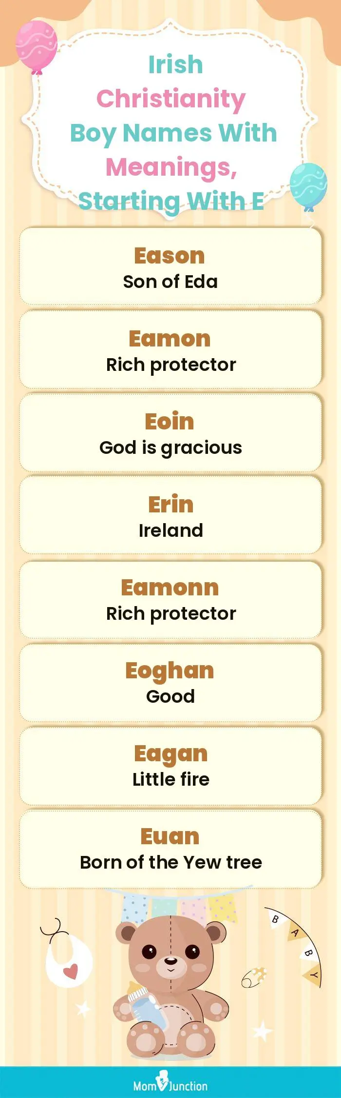  Irish Christianity Boy Names with Meanings, Starting With E(infographic)