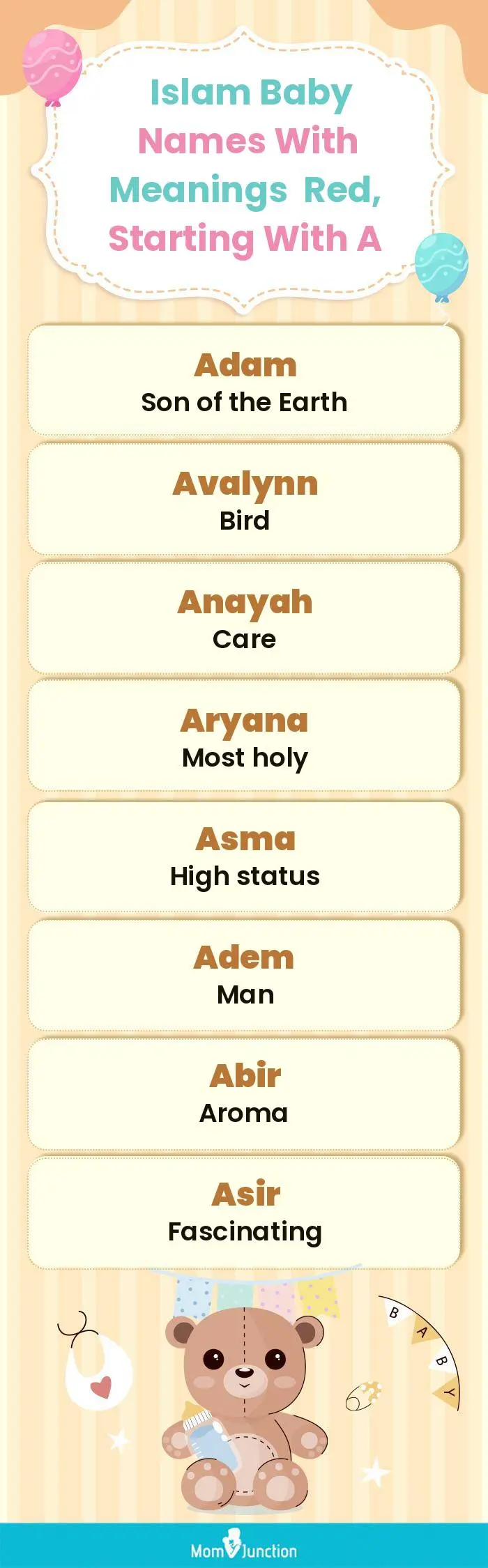  Islam Baby Names with Meanings Red, Starting With A(infographic)