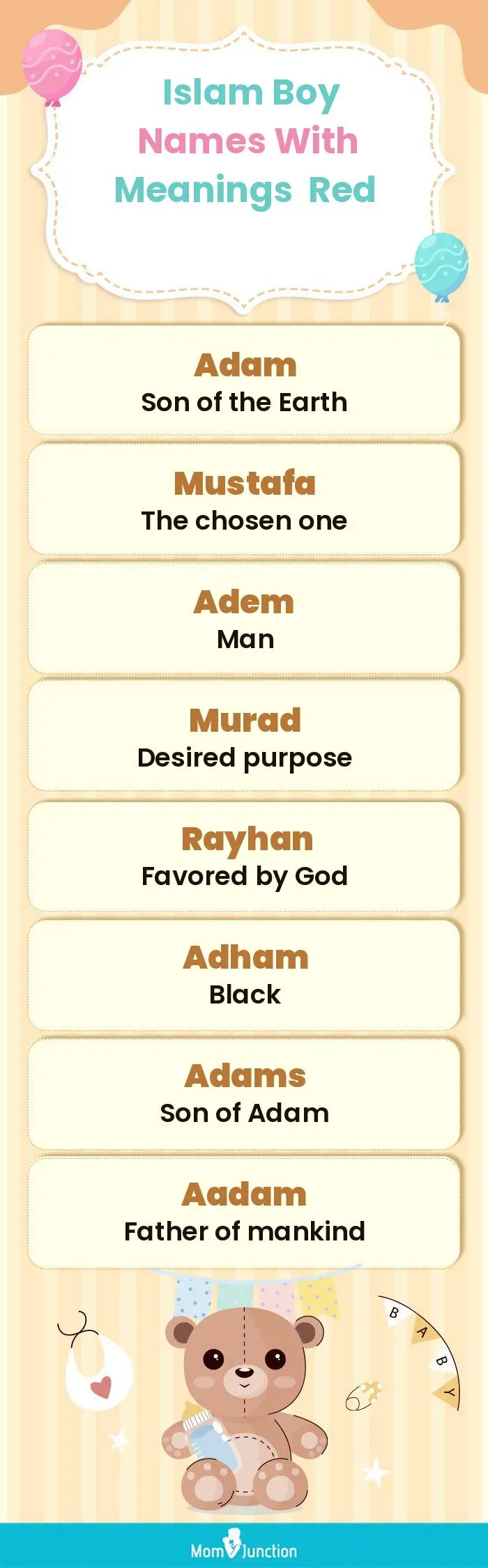  Islam Boy Names with Meanings Red(infographic)